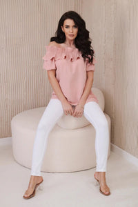 Spanish blouse with a decorative frill IT - 28 / – Powder цвет / color | Lexline Fashion
