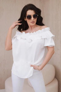 Spanish blouse with a decorative frill IT - 28 / – White цвет / color | Lexline Fashion
