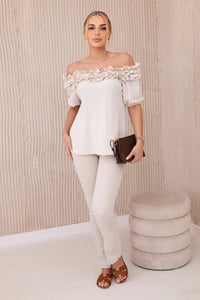 Spanish blouse with a small frill IT - 36 / – Beige цвет / color | Lexline Fashion
