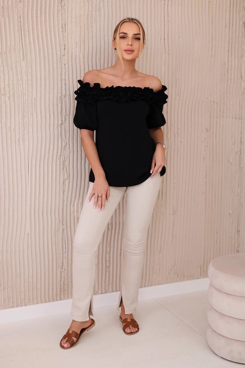Spanish blouse with a small frill IT - 36 / – Black цвет / color | Lexline Fashion
