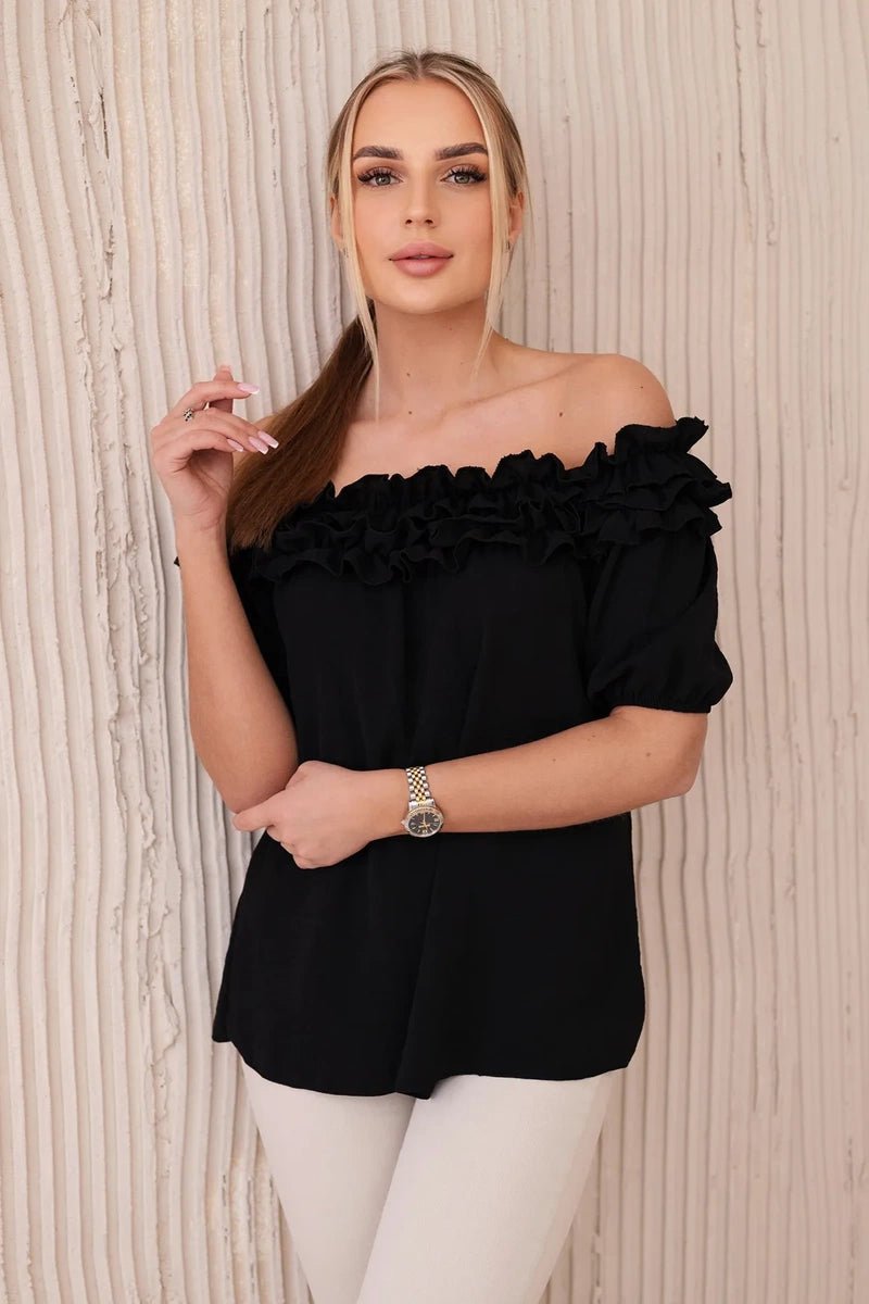 Spanish blouse with a small frill IT - 36 / – Black цвет / color | Lexline Fashion