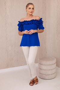 Spanish blouse with a small frill IT - 36 / – Blue cornflower цвет / color | Lexline Fashion