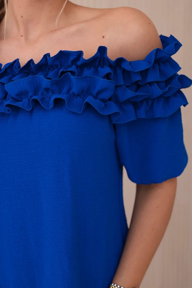 Spanish blouse with a small frill IT - 36 / – Blue cornflower цвет / color | Lexline Fashion