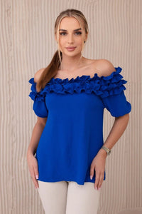 Spanish blouse with a small frill IT - 36 / – Blue cornflower цвет / color | Lexline Fashion