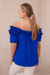 Spanish blouse with a small frill IT - 36 / – Blue cornflower цвет / color | Lexline Fashion