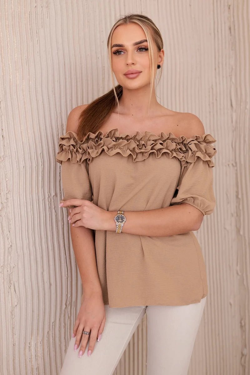 Spanish blouse with a small frill IT - 36 / – Camel цвет / color | Lexline Fashion