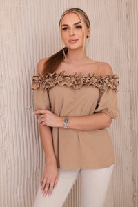 Spanish blouse with a small frill IT - 36 / – Camel цвет / color | Lexline Fashion