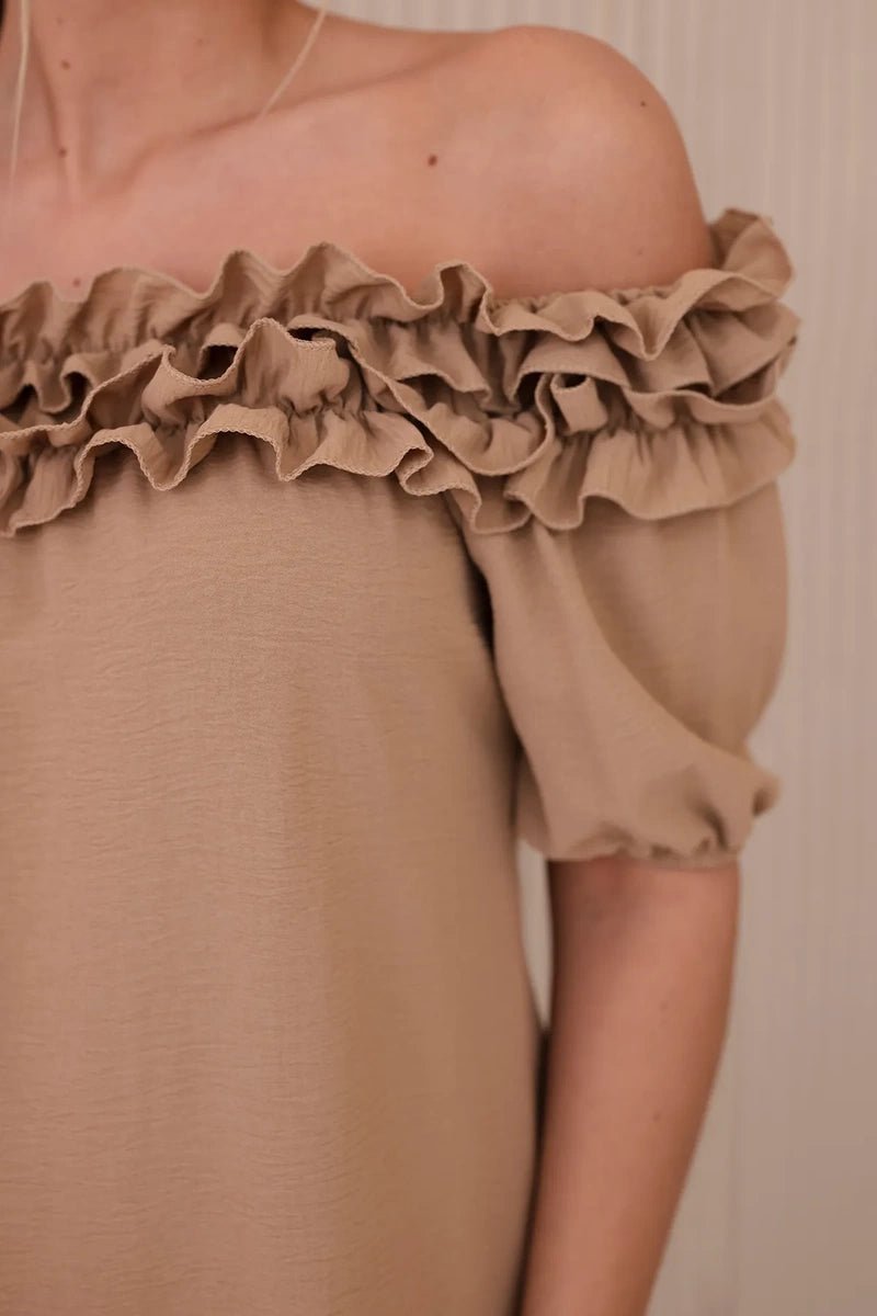 Spanish blouse with a small frill IT - 36 / – Camel цвет / color | Lexline Fashion