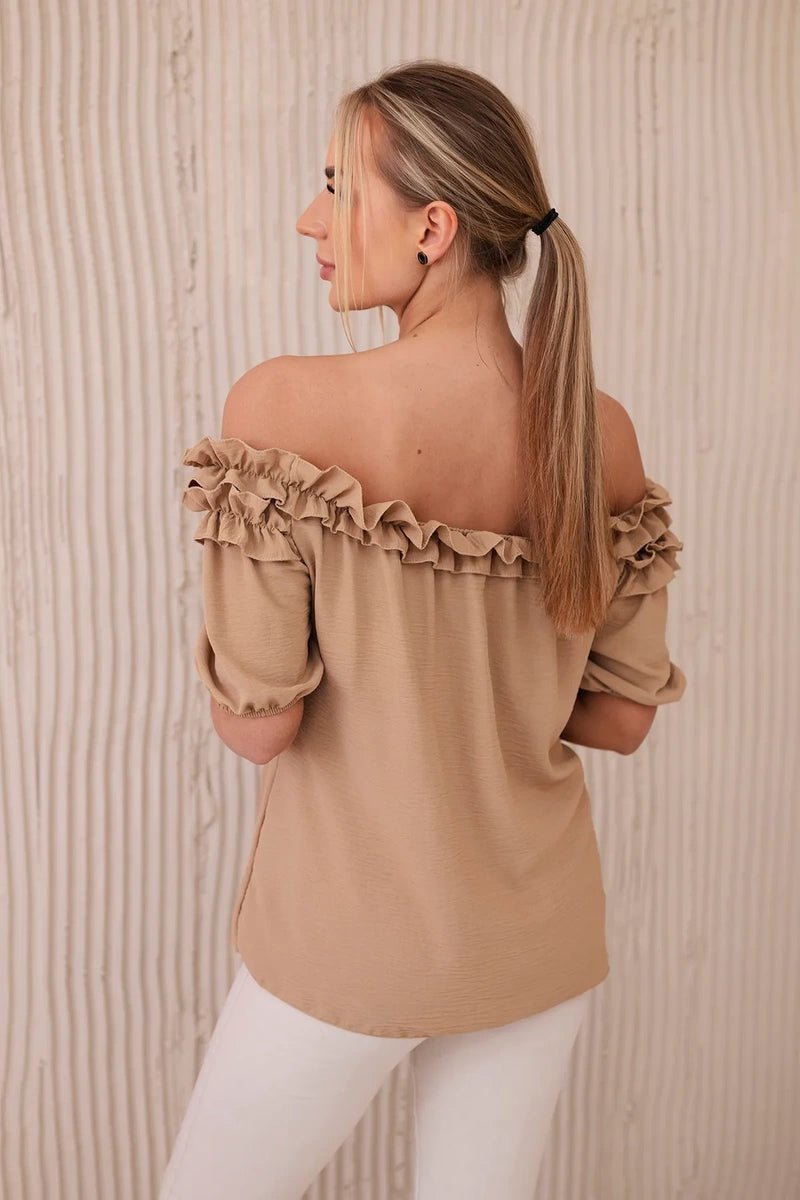 Spanish blouse with a small frill IT - 36 / – Camel цвет / color | Lexline Fashion