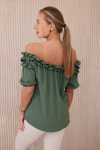Spanish blouse with a small frill IT - 36 / – Khaki цвет / color | Lexline Fashion