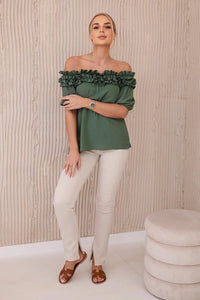 Spanish blouse with a small frill IT - 36 / – Khaki цвет / color | Lexline Fashion