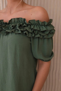 Spanish blouse with a small frill IT - 36 / – Khaki цвет / color | Lexline Fashion