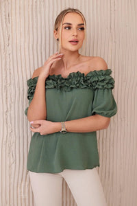 Spanish blouse with a small frill IT - 36 / – Khaki цвет / color | Lexline Fashion