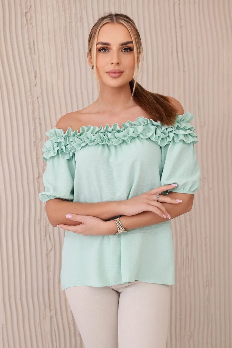 Spanish blouse with a small frill IT - 36 / – Mint цвет / color | Lexline Fashion