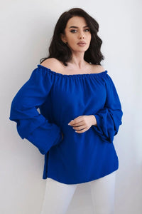 Spanish blouse with decorative sleeves IT - 15 / – Blue cornflower цвет / color | Lexline Fashion