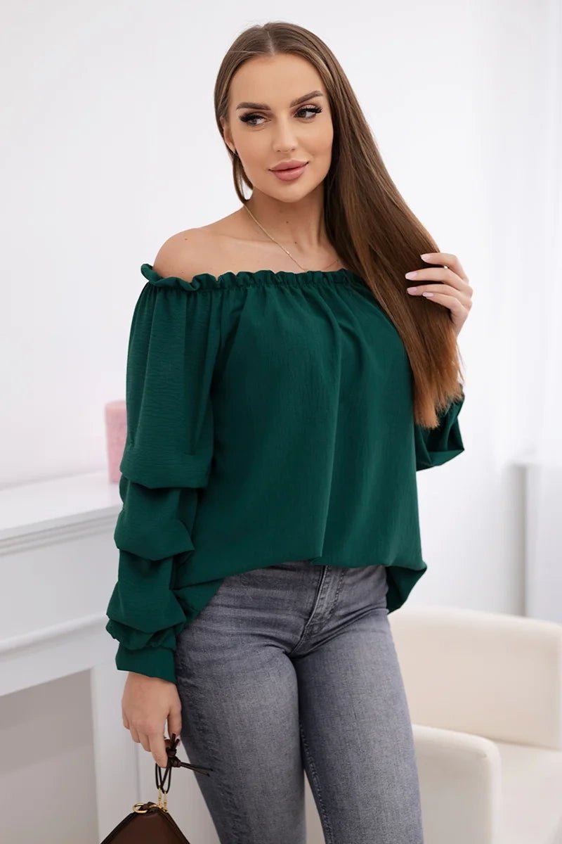 Spanish blouse with decorative sleeves IT - 15 / – Dark || green цвет / color | Lexline Fashion