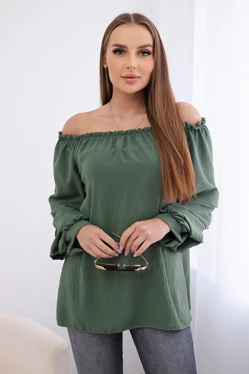 Spanish blouse with decorative sleeves IT - 15 / – Khaki цвет / color | Lexline Fashion
