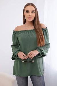 Spanish blouse with decorative sleeves IT - 15 / – Khaki цвет / color | Lexline Fashion