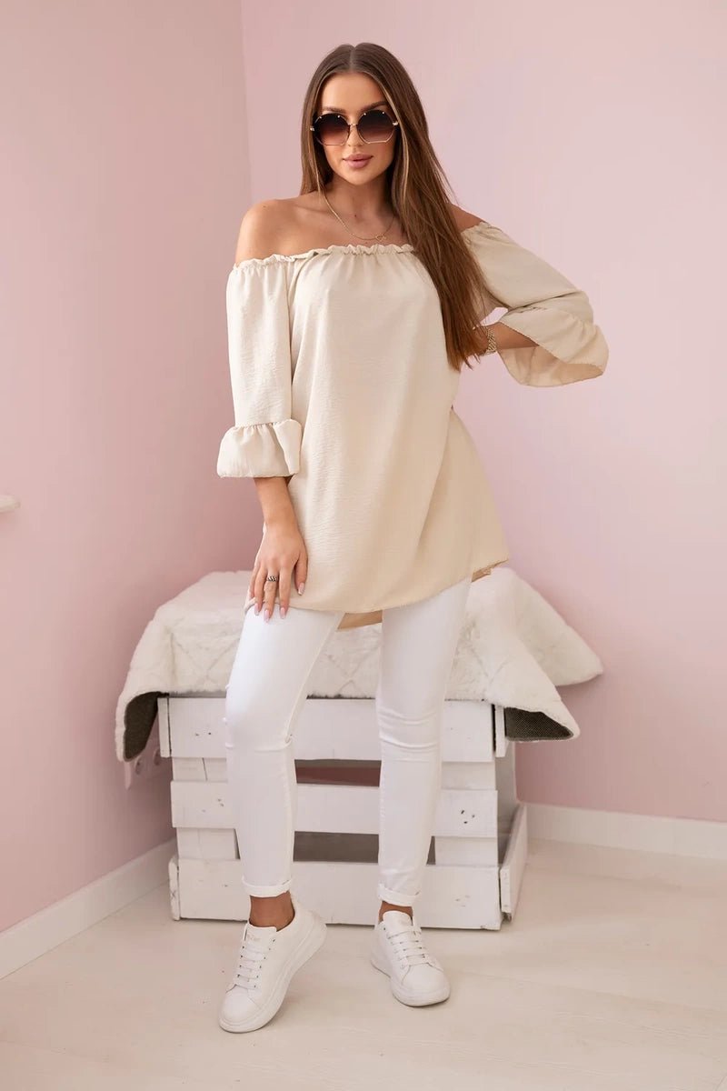 Spanish blouse with frills on the sleeve IT - 22 / – Beige цвет / color | Lexline Fashion