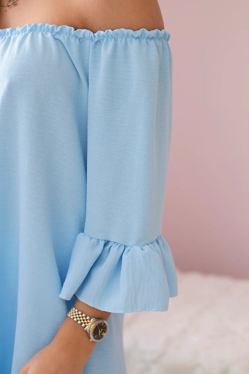 Spanish blouse with frills on the sleeve IT - 22 / – Blue цвет / color | Lexline Fashion