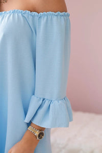 Spanish blouse with frills on the sleeve IT - 22 / – Blue цвет / color | Lexline Fashion