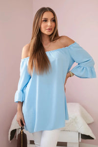 Spanish blouse with frills on the sleeve IT - 22 / – Blue цвет / color | Lexline Fashion