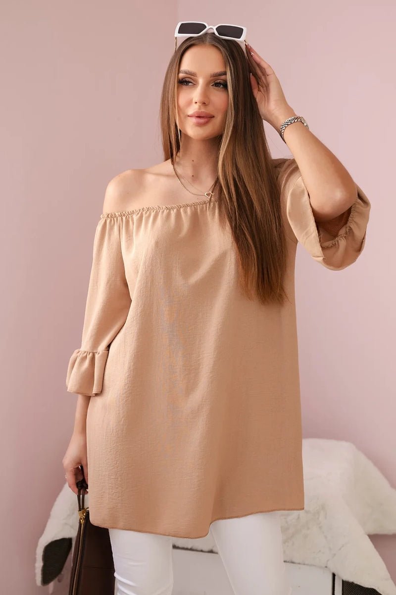 Spanish blouse with frills on the sleeve IT - 22 / – Camel цвет / color | Lexline Fashion