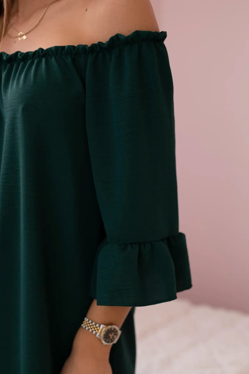 Spanish blouse with frills on the sleeve IT - 22 / – Dark || green цвет / color | Lexline Fashion