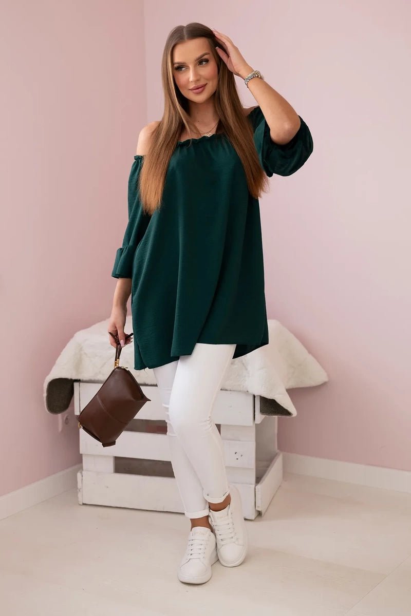 Spanish blouse with frills on the sleeve IT - 22 / – Dark || green цвет / color | Lexline Fashion