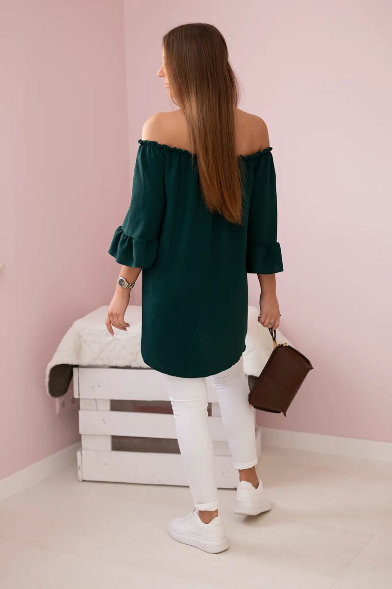 Spanish blouse with frills on the sleeve IT - 22 / – Dark || green цвет / color | Lexline Fashion