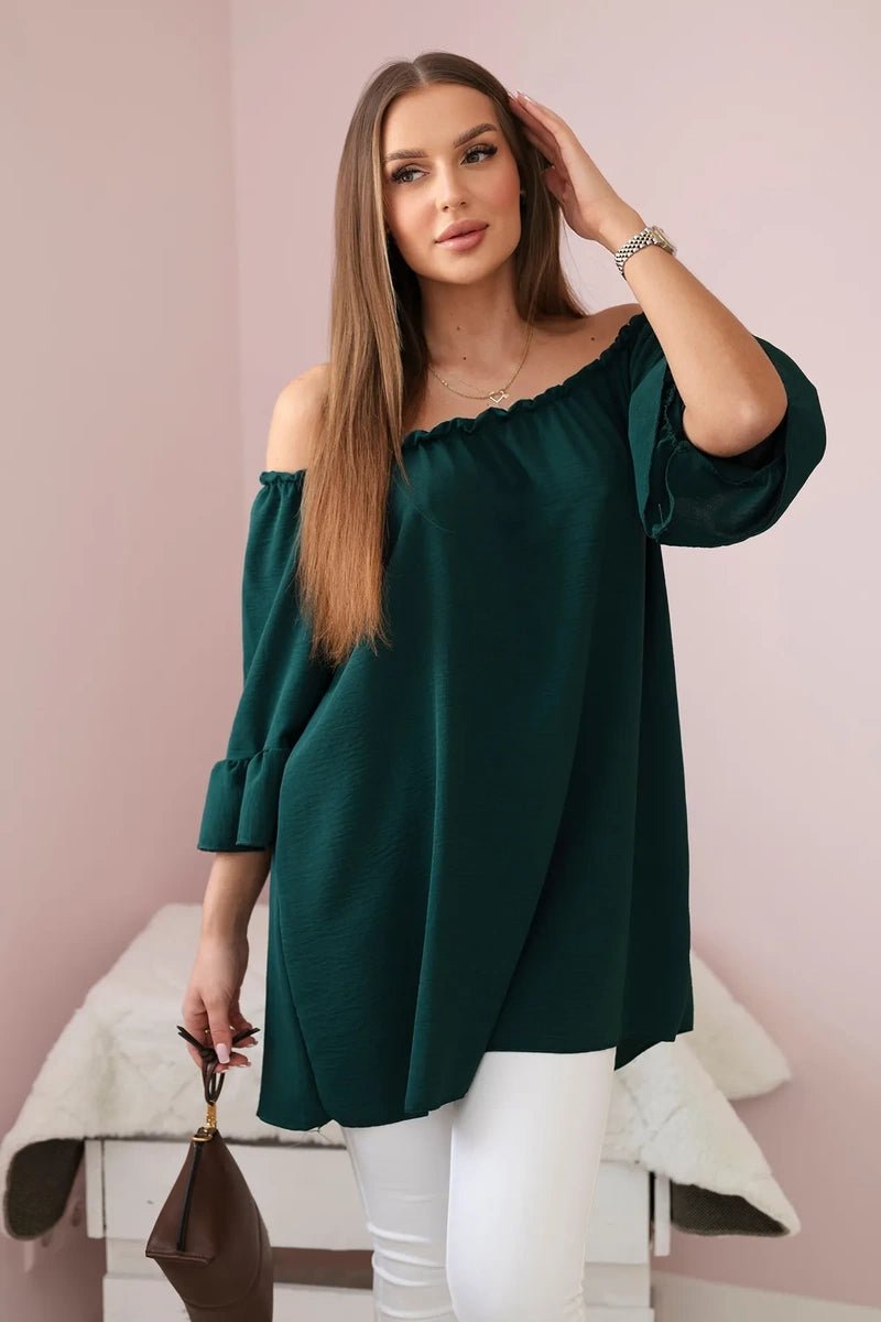 Spanish blouse with frills on the sleeve IT - 22 / – Dark || green цвет / color | Lexline Fashion