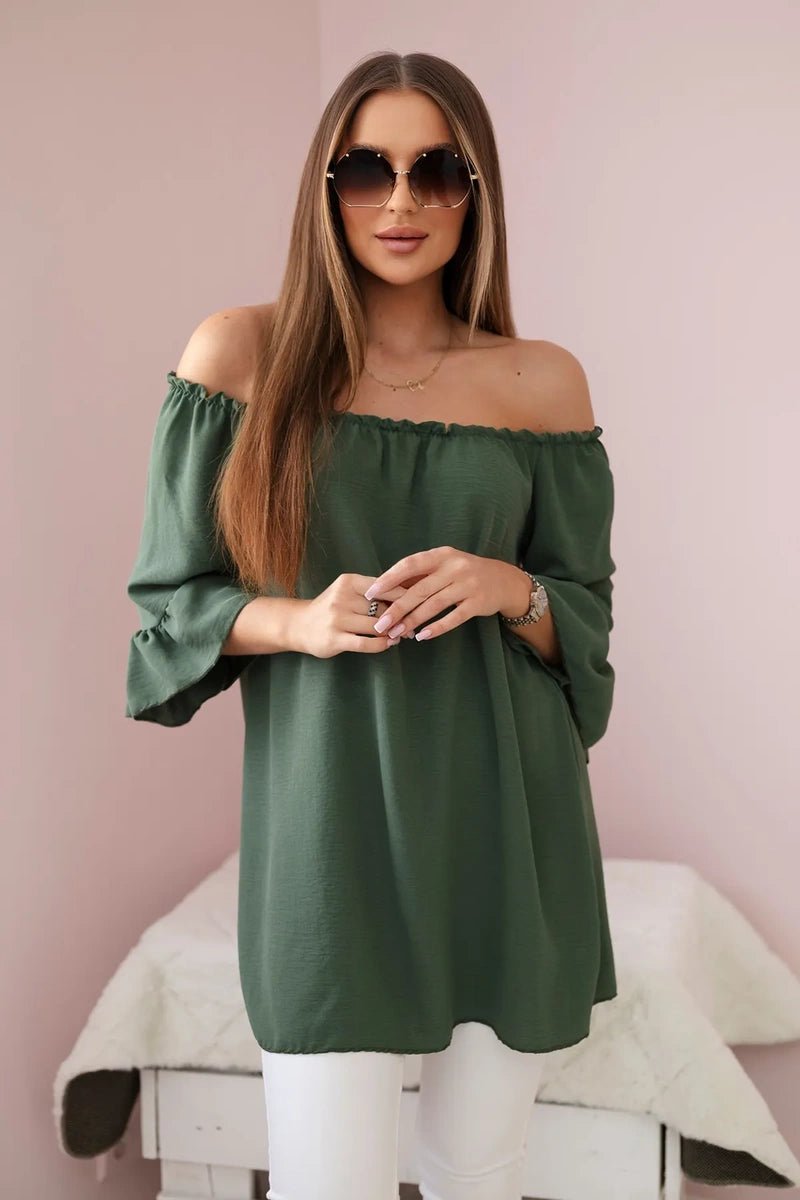 Spanish blouse with frills on the sleeve IT - 22 / – Khaki цвет / color | Lexline Fashion