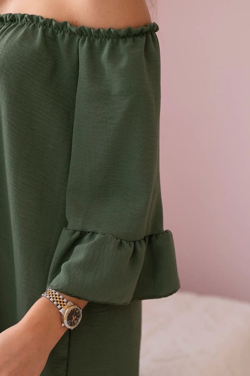 Spanish blouse with frills on the sleeve IT - 22 / – Khaki цвет / color | Lexline Fashion