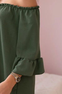 Spanish blouse with frills on the sleeve IT - 22 / – Khaki цвет / color | Lexline Fashion