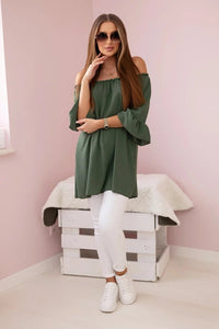 Spanish blouse with frills on the sleeve IT - 22 / – Khaki цвет / color | Lexline Fashion