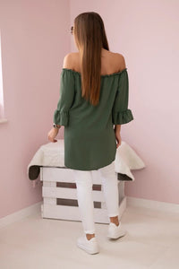 Spanish blouse with frills on the sleeve IT - 22 / – Khaki цвет / color | Lexline Fashion