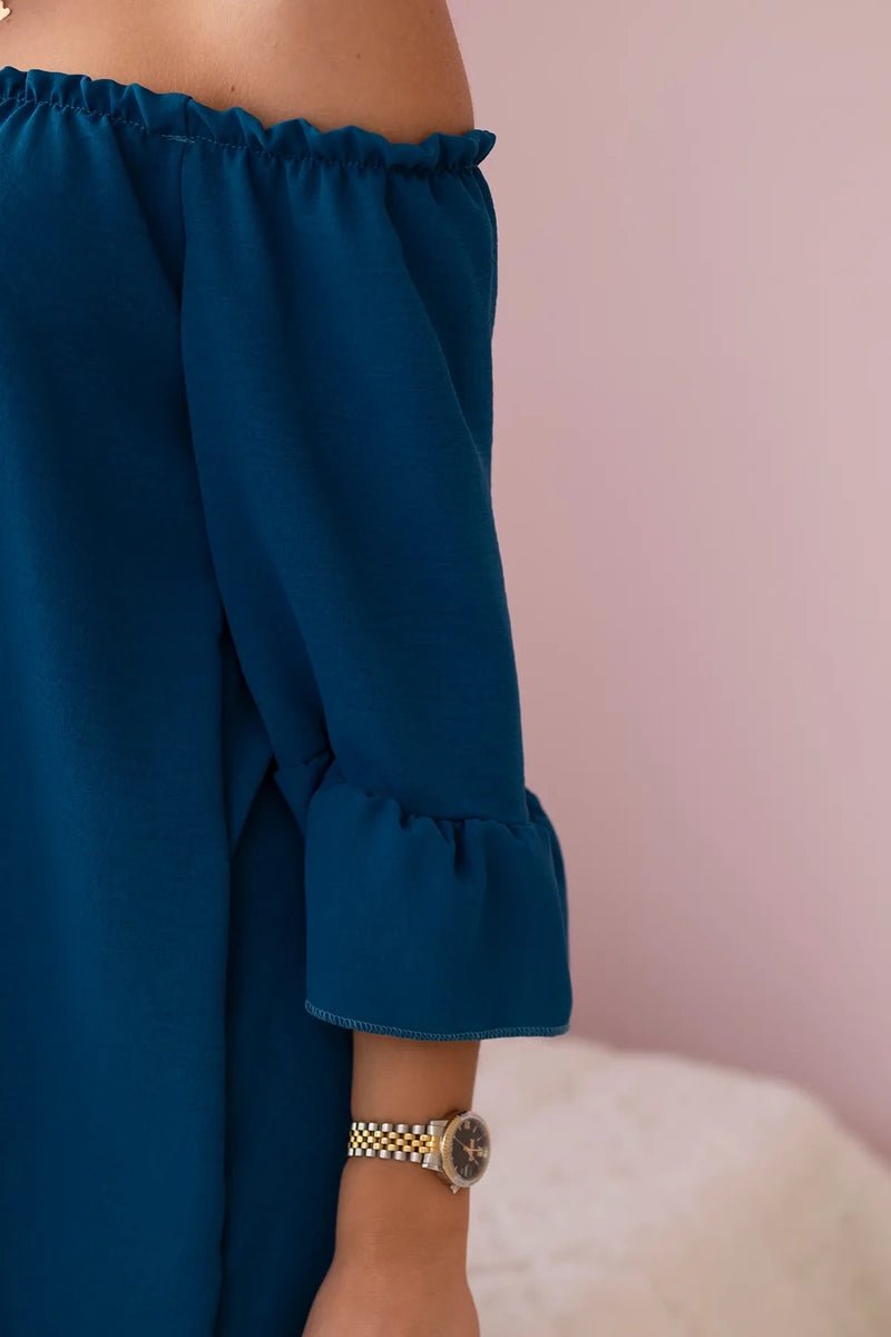 Spanish blouse with frills on the sleeve IT - 22 / – Marine цвет / color | Lexline Fashion