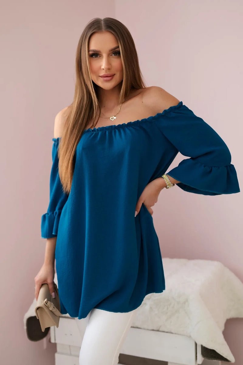 Spanish blouse with frills on the sleeve IT - 22 / – Marine цвет / color | Lexline Fashion