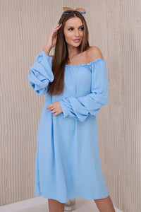 Spanish dress with decorative sleeves IT - 19 / – Blue цвет / color | Lexline Fashion