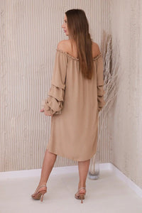 Spanish dress with decorative sleeves IT - 19 / – Camel цвет / color | Lexline Fashion
