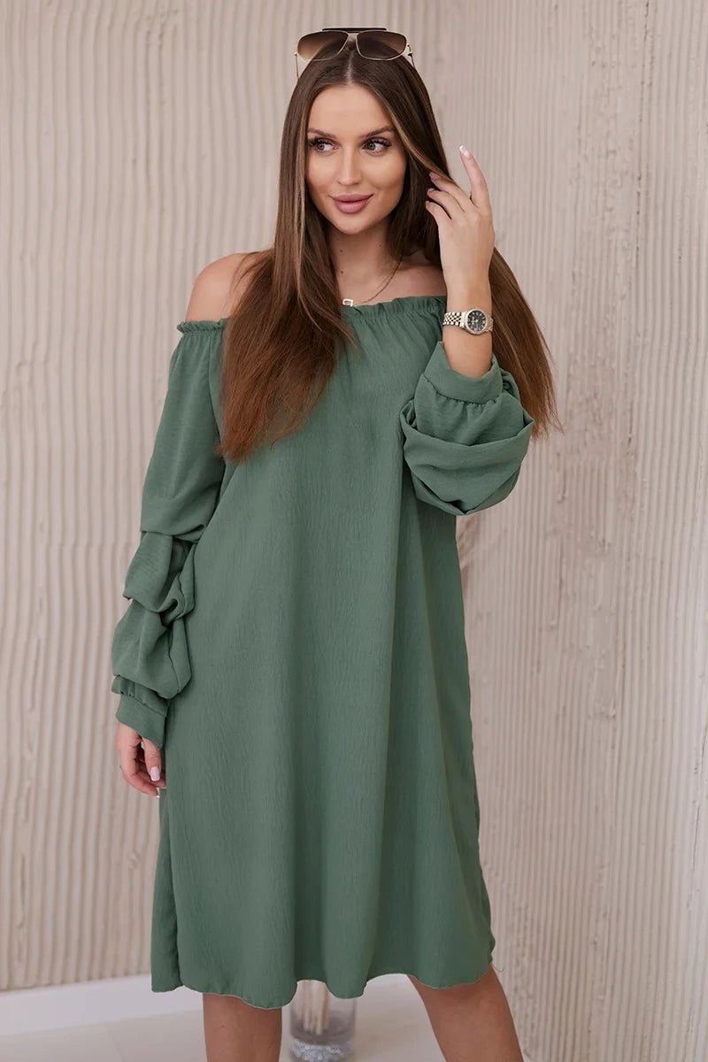 Spanish dress with decorative sleeves IT - 19 / – Khaki цвет / color | Lexline Fashion
