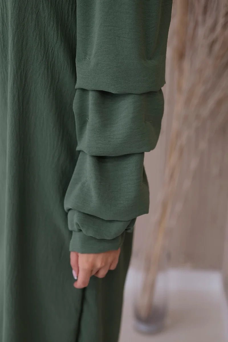 Spanish dress with decorative sleeves IT - 19 / – Khaki цвет / color | Lexline Fashion