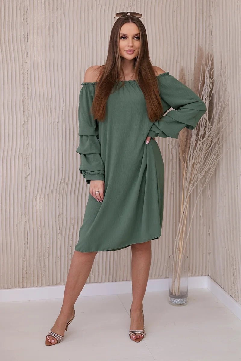 Spanish dress with decorative sleeves IT - 19 / – Khaki цвет / color | Lexline Fashion