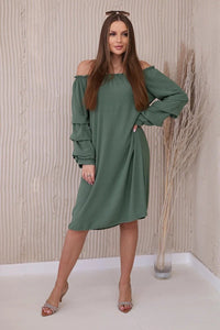 Spanish dress with decorative sleeves IT - 19 / – Khaki цвет / color | Lexline Fashion
