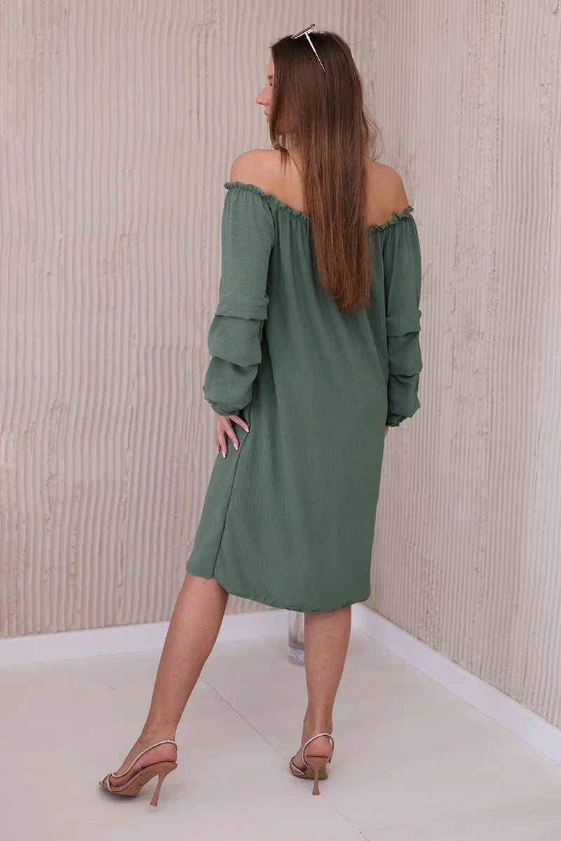 Spanish dress with decorative sleeves IT - 19 / – Khaki цвет / color | Lexline Fashion