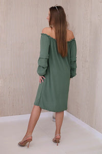 Spanish dress with decorative sleeves IT - 19 / – Khaki цвет / color | Lexline Fashion