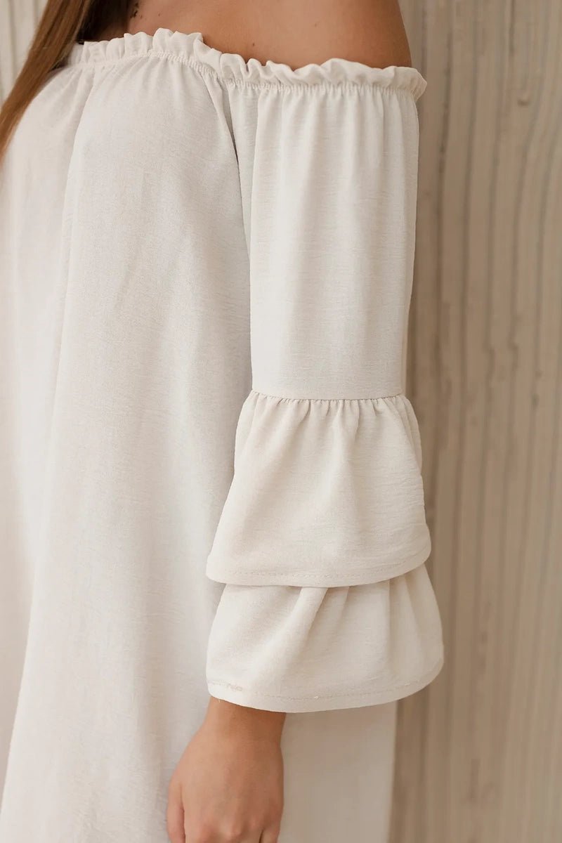 Spanish dress with frills on the sleeve IT - 23 / – Beige цвет / color | Lexline Fashion