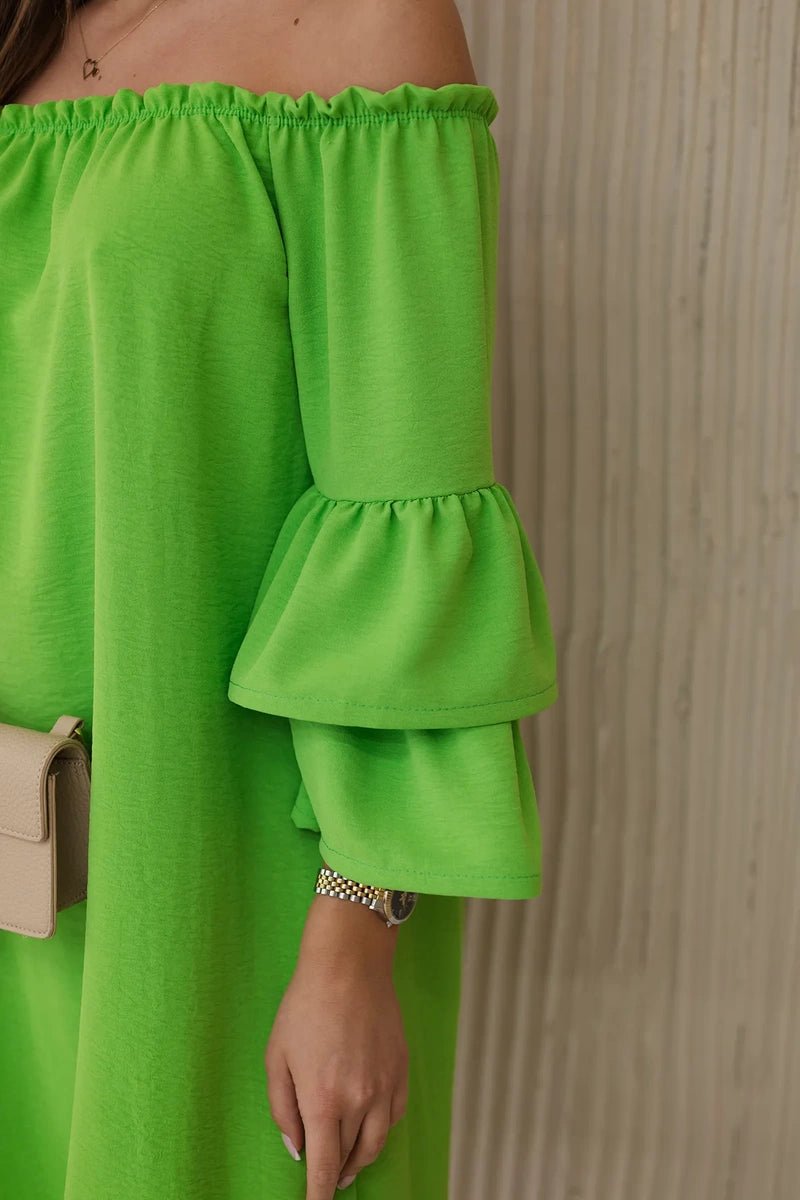 Spanish dress with frills on the sleeve IT - 23 / – Green || Light цвет / color | Lexline Fashion