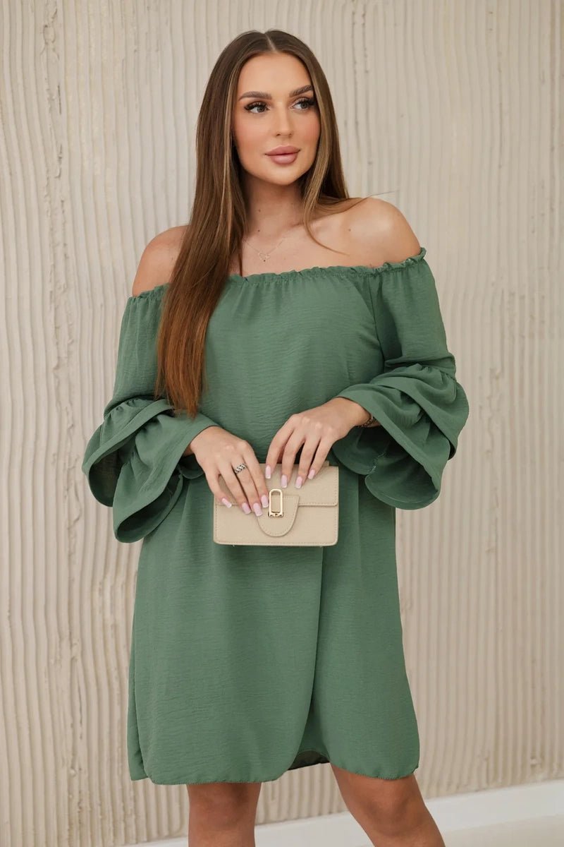 Spanish dress with frills on the sleeve IT - 23 / – Khaki цвет / color | Lexline Fashion