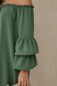 Spanish dress with frills on the sleeve IT - 23 / – Khaki цвет / color | Lexline Fashion